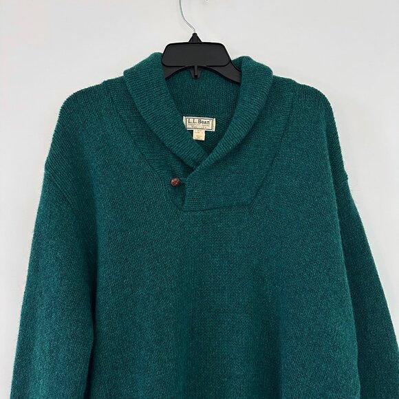 Vintage LL Bean Mens Wool Shawl Collar Sweater Size Large Pullover Fisherman USA - Picture 3 of 10